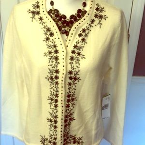 NWT Jones of New York beaded Cream Cardigan L